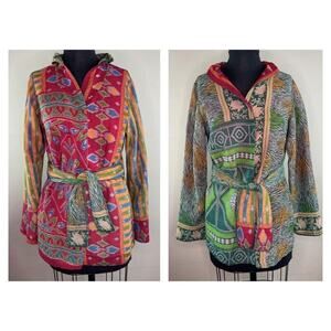 Mieko Mintz Vintage Cotton Multi Color Reversible Tie Jacket Art Wear S M L RARE